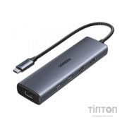 Концентратор Ugreen USB-C to 1xUSB-A 3.2 + 1xUSB-A 2.0 + 2xUSB-C 3.2 + RJ45 + PD CM512 gray (45320)